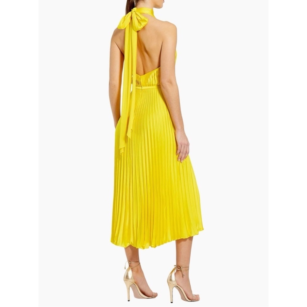Anthropologie Mac Duggal Yellow Pleated Halter Midi Dress 12 Wedding Guest Event - Picture 7 of 10